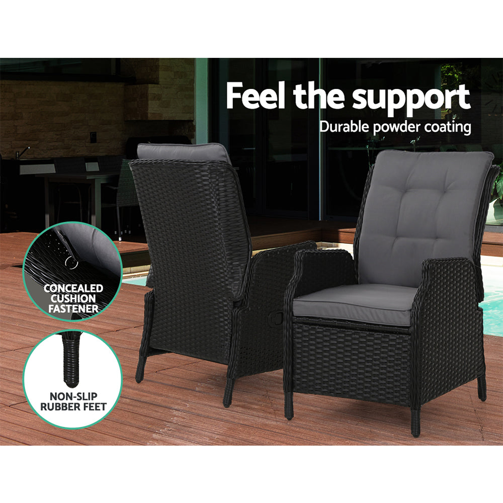 5Pc Recliner Chairs Table Sun Lounge Wicker Outdoor Adjustable Black | Outdoor Chairs