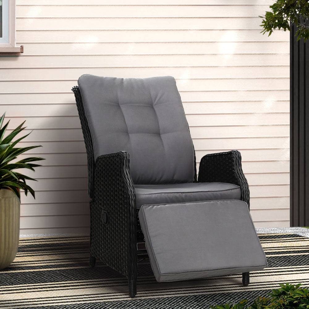 Black colour - Recliner Chairs Sun Lounge Wicker Outdoor Furniture Patio Black