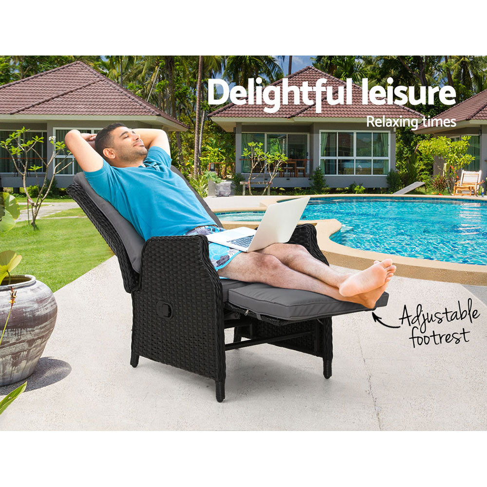 Recliner Chairs Sun Lounge Wicker Outdoor Furniture Patio Black - Setting Odf Rcl