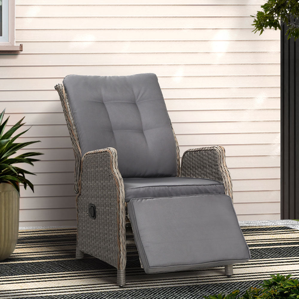 Grey colour - Recliner Chairs Sun Lounge Wicker Lounger Outdoor Furniture Patio Grey