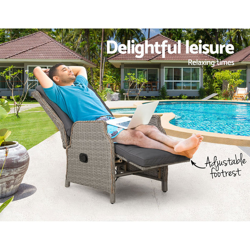 Recliner Chairs Sun Lounge Wicker Lounger Outdoor Furniture Patio Grey - Setting Sofa Chair Odf