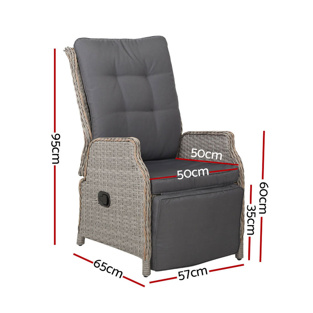 2Pc Recliner Chairs Sun Lounge Wicker Lounger Outdoor Grey