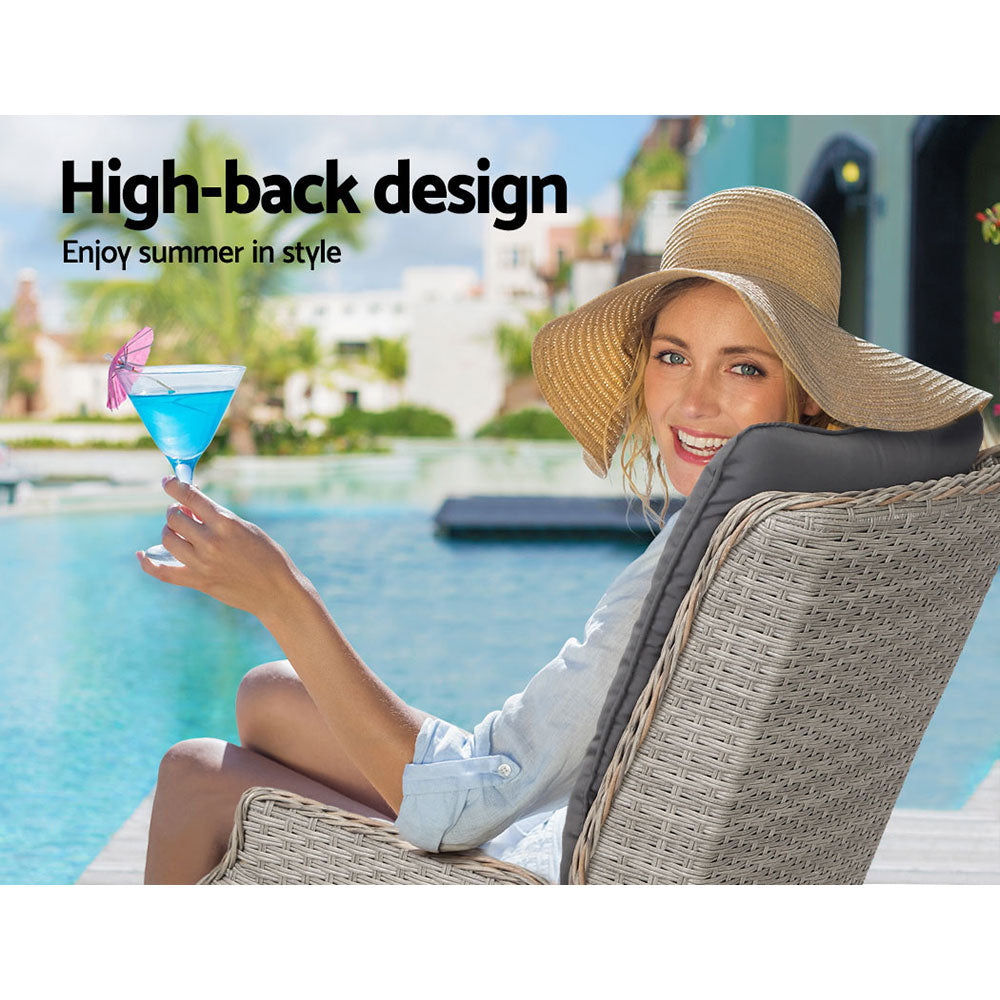 2Pc Recliner Chairs Sun Lounge Wicker Lounger Outdoor Grey