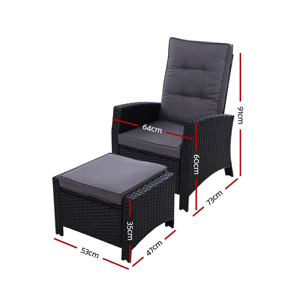 Recliner Chair Sun Lounge Wicker Lounger Outdoor Patio Furniture Black