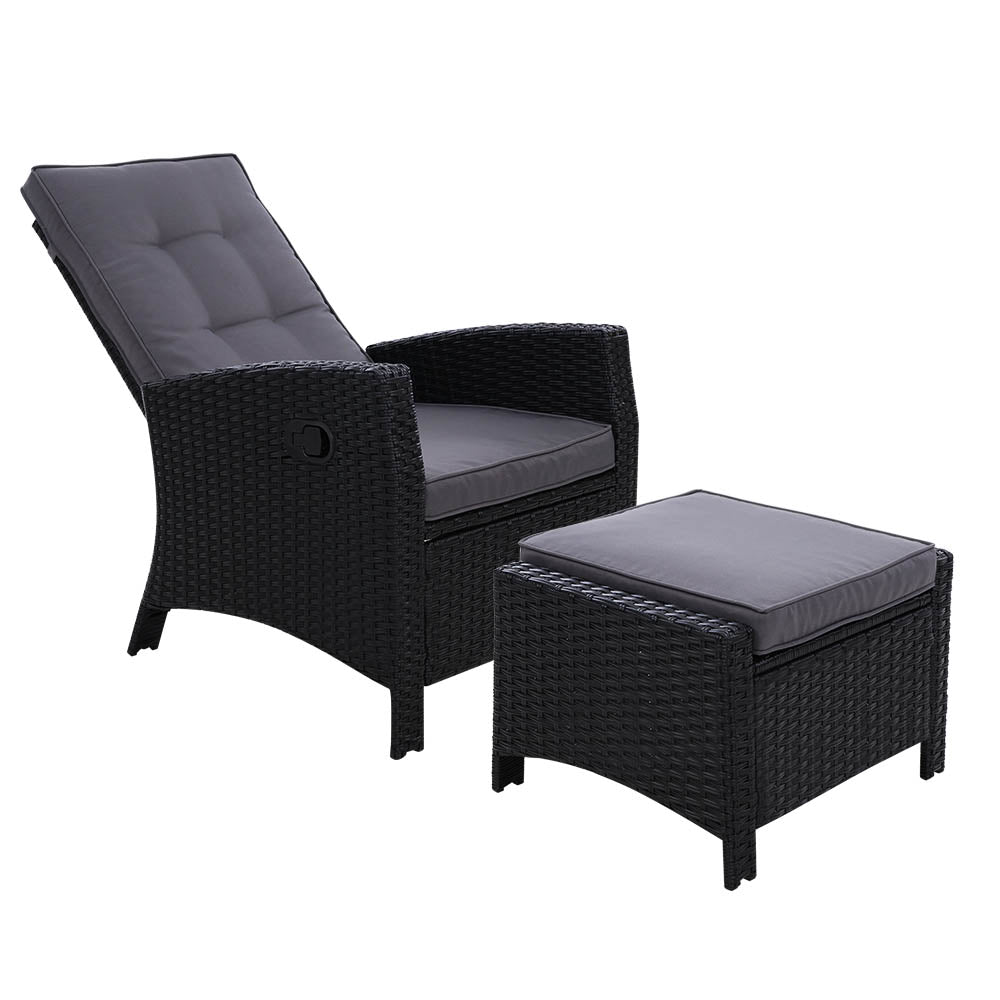 Recliner Chair Sun Lounge Wicker Lounger Outdoor Patio Furniture Black