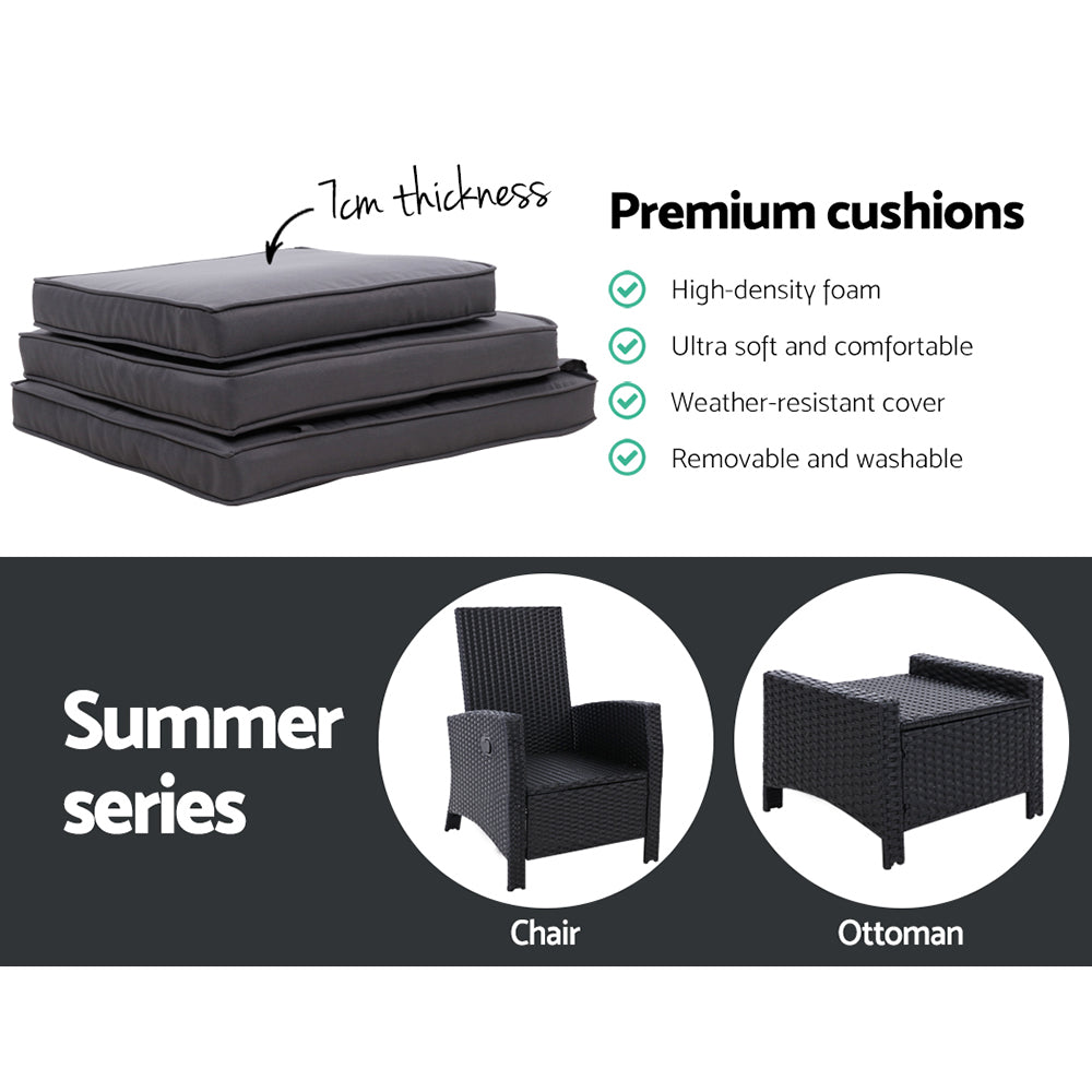 2Pc Recliner Chairs Sun Lounge Wicker Lounger Outdoor Furniture Black