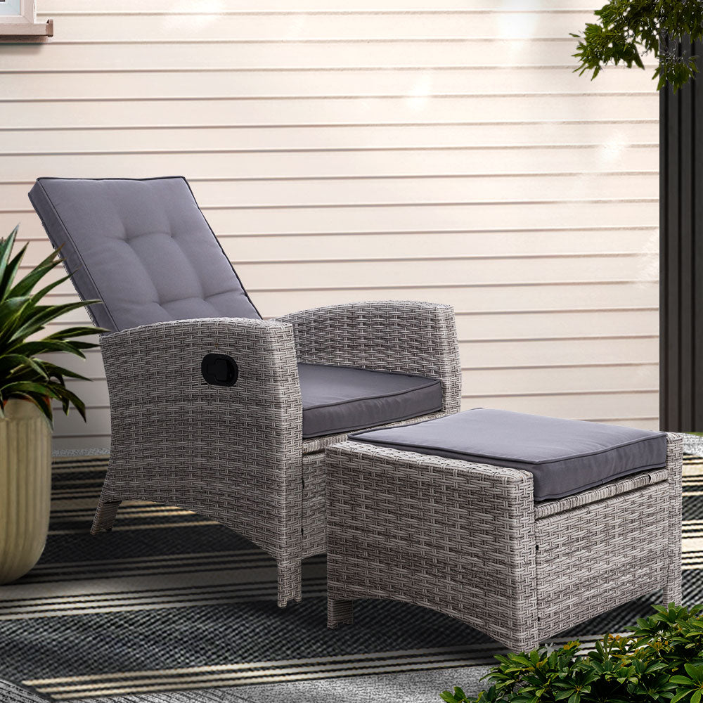 Recliner Chair Sun Lounge Wicker Lounger Outdoor Patio Furniture Grey