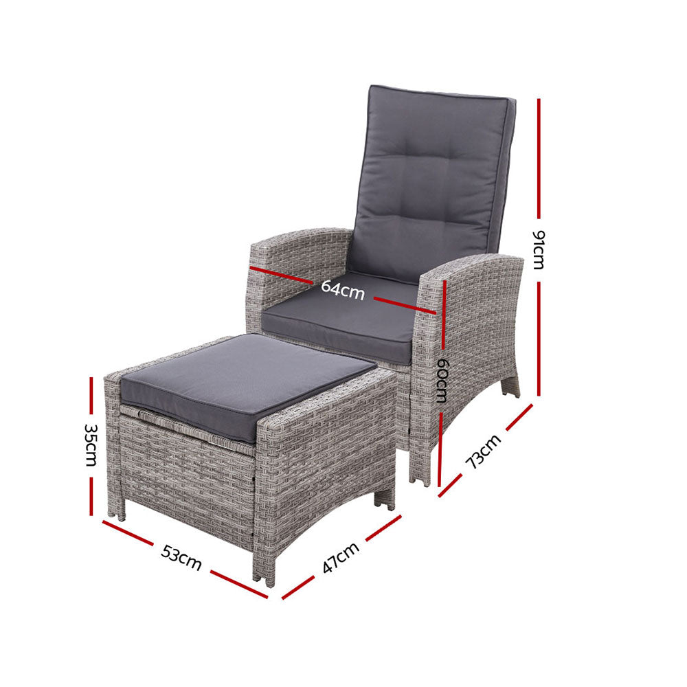 Recliner Chair Sun Lounge Wicker Lounger Outdoor Patio Furniture Grey