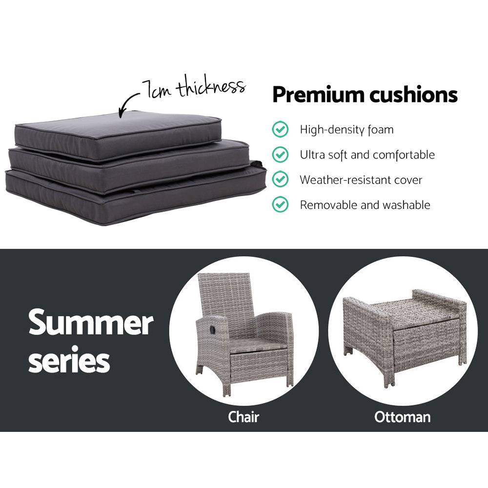 Recliner Chair Sun Lounge Wicker Lounger Outdoor Patio Furniture Grey