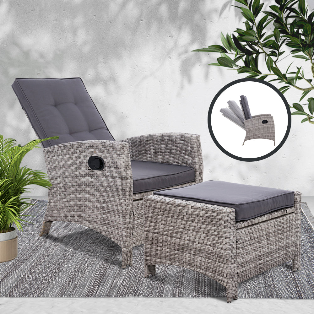 Recliner Chair Sun Lounge Wicker Lounger Outdoor Patio Furniture Grey