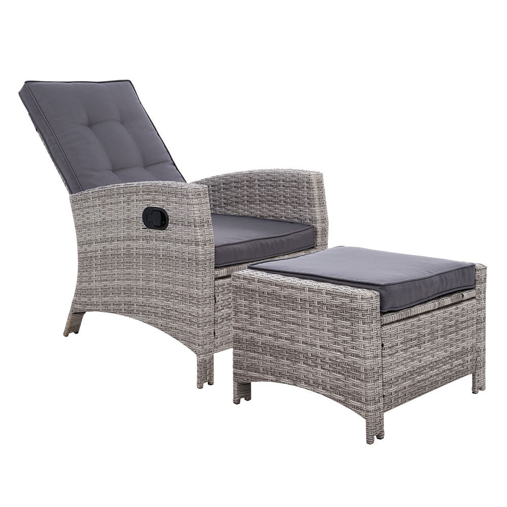 Recliner Chair Sun Lounge Wicker Lounger Outdoor Patio Furniture Grey
