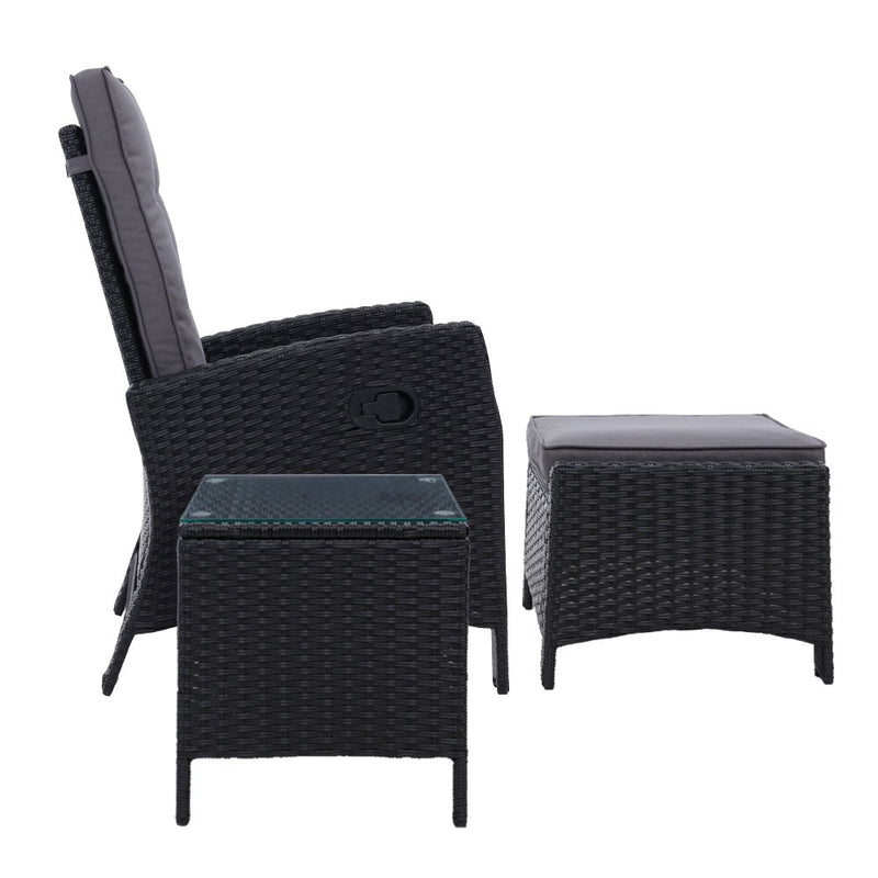 3Pc Recliner Chairs Table Sun Lounge Wicker Outdoor