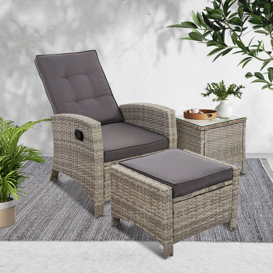 Outdoor Setting Recliner Chair Table Set Wicker lounge Patio Furniture | Outdoor Chairs