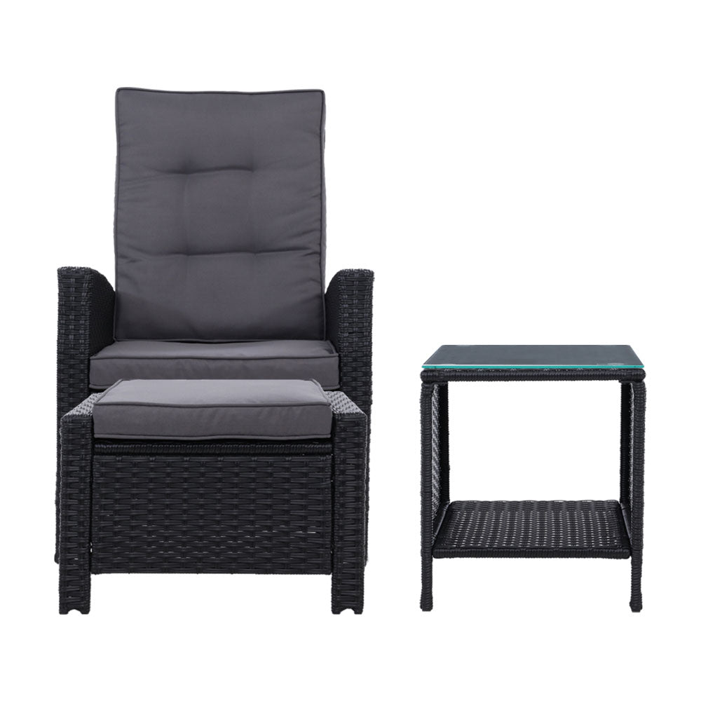 5Pc Recliner Chairs Table Sun Lounge Wicker Outdoor Furniture Black