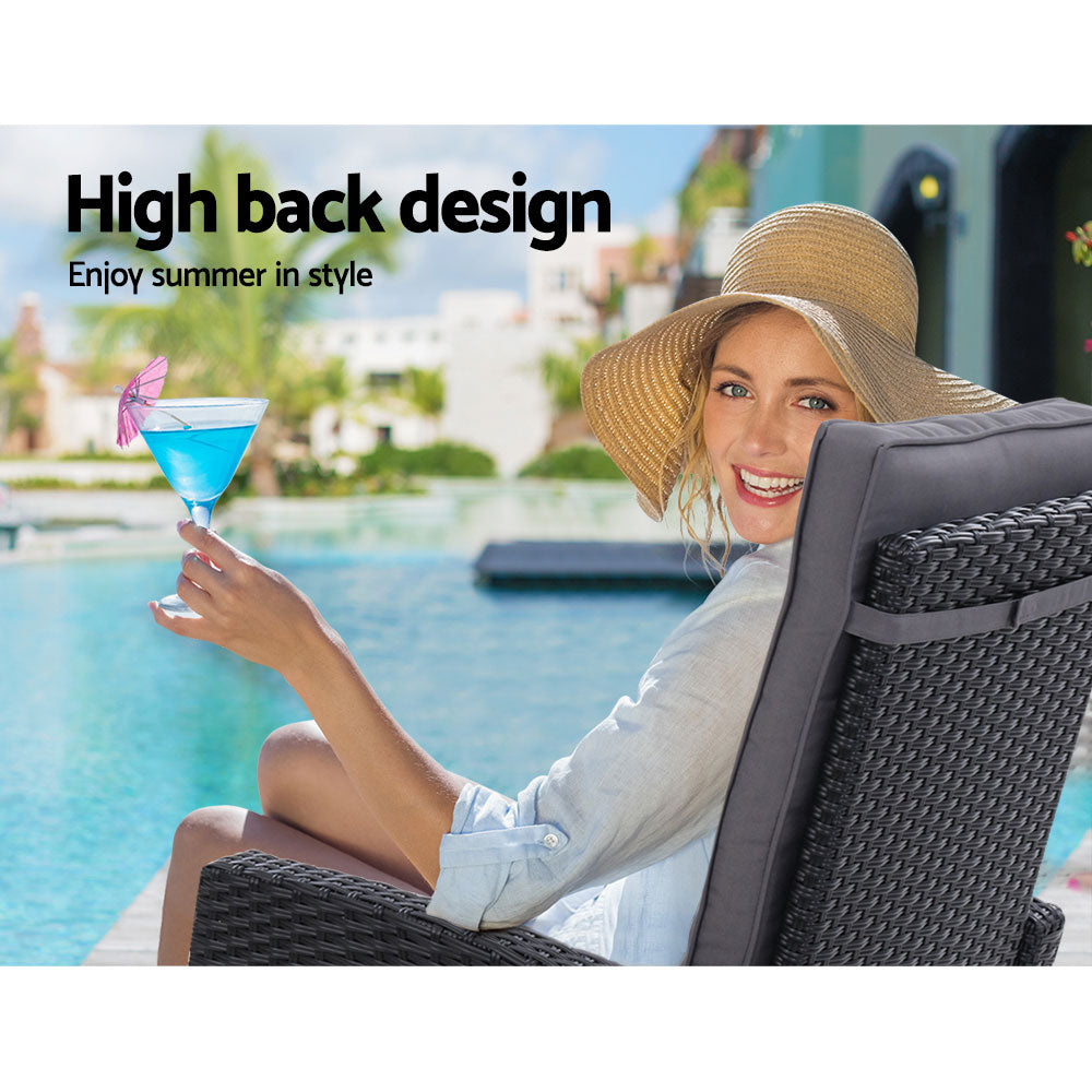 5Pc Recliner Chairs Table Sun Lounge Wicker Outdoor Furniture Black
