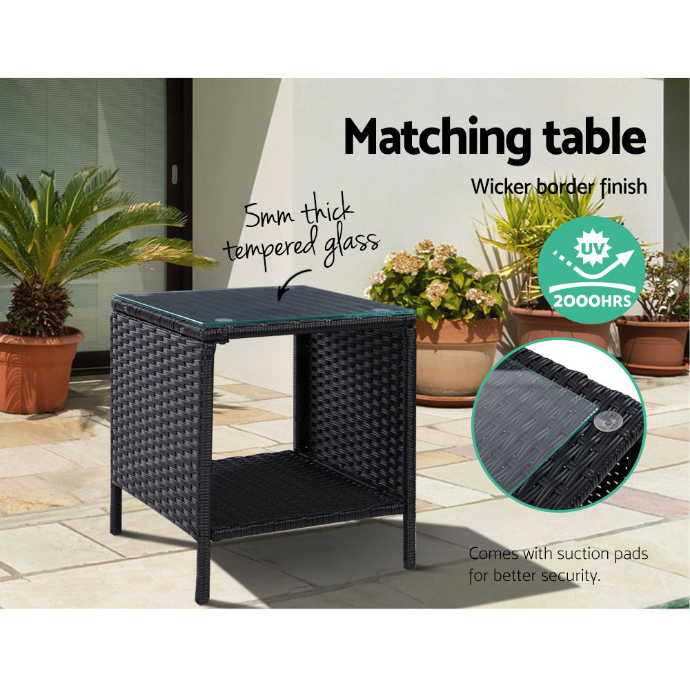 5Pc Recliner Chairs Table Sun Lounge Wicker Outdoor Furniture Black
