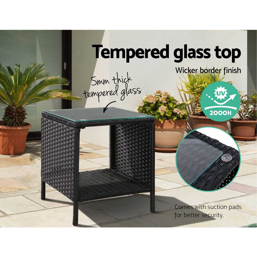 Outdoor Chairs - Coffee Side Table Wicker Desk Rattan Outdoor Furniture Garden Black