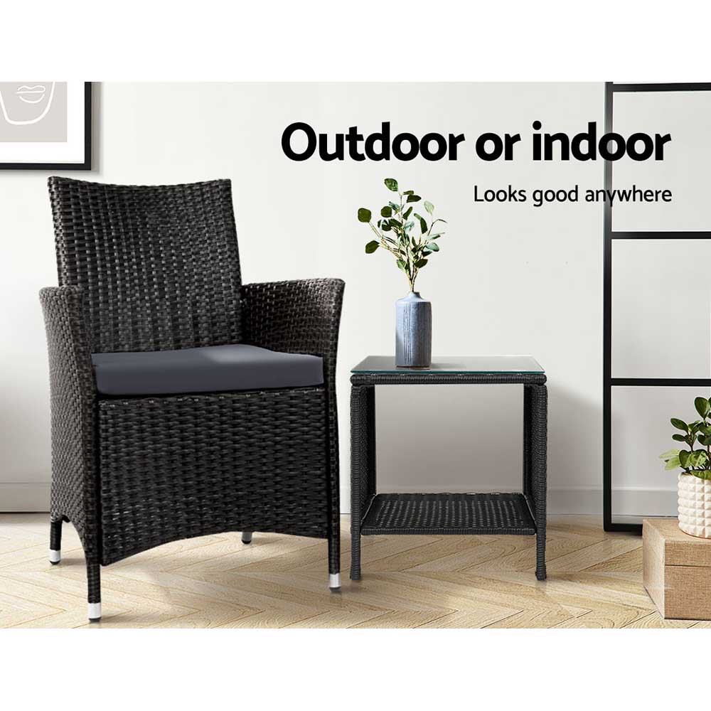 Coffee Side Table Wicker Desk Rattan Outdoor Furniture Garden Black, Rattan finish
