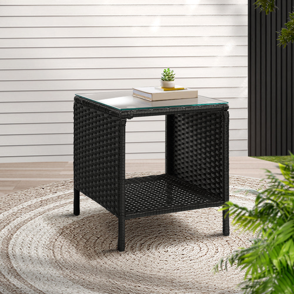 Patio Indoor - Coffee Side Table Wicker Desk Rattan Outdoor Furniture Garden Black