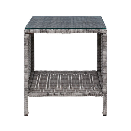 Side Table Coffee Patio Outdoor Furniture Rattan Desk Indoor Garden Grey - Outdoor Chairs