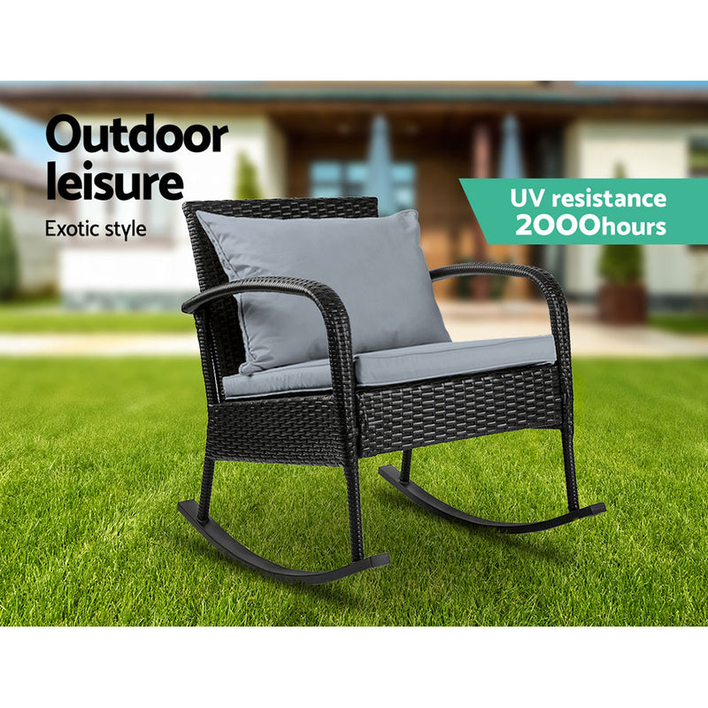 Black colour - Outdoor Furniture Rocking Chair Wicker Garden Patio Lounge Setting Black