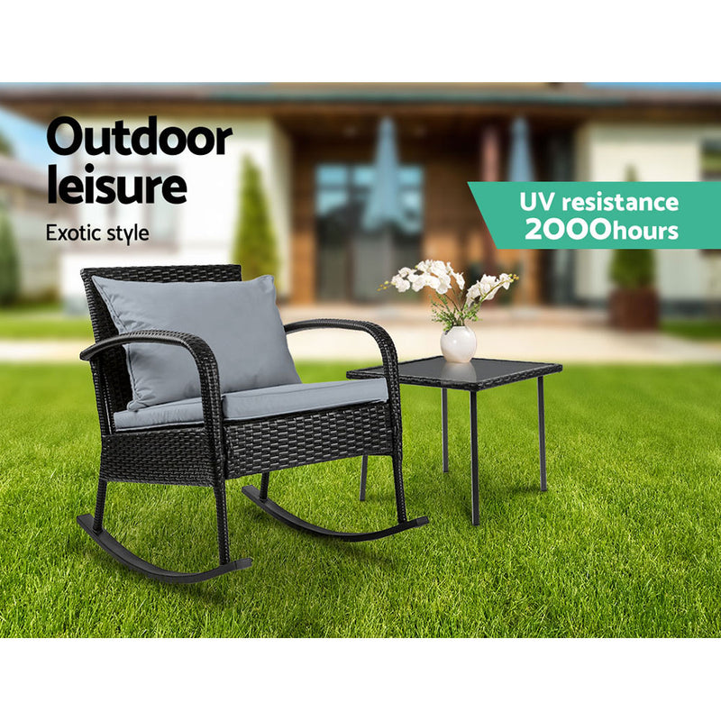 2Pc Rocking Chair Table Wicker Outdoor Furniture Patio Lounge Setting - Gardeon Chairs Recliner Odf