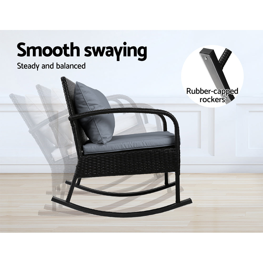 3 Piece Outdoor Rocking Chair Set - Black | PayPal