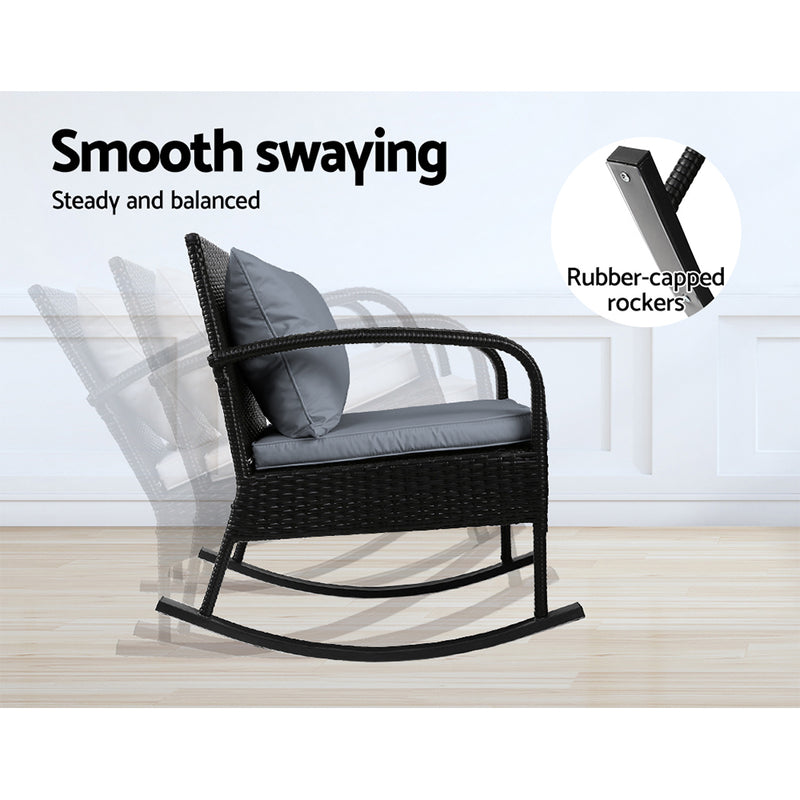 3 Piece Outdoor Rocking Chair Set - Black | PayPal