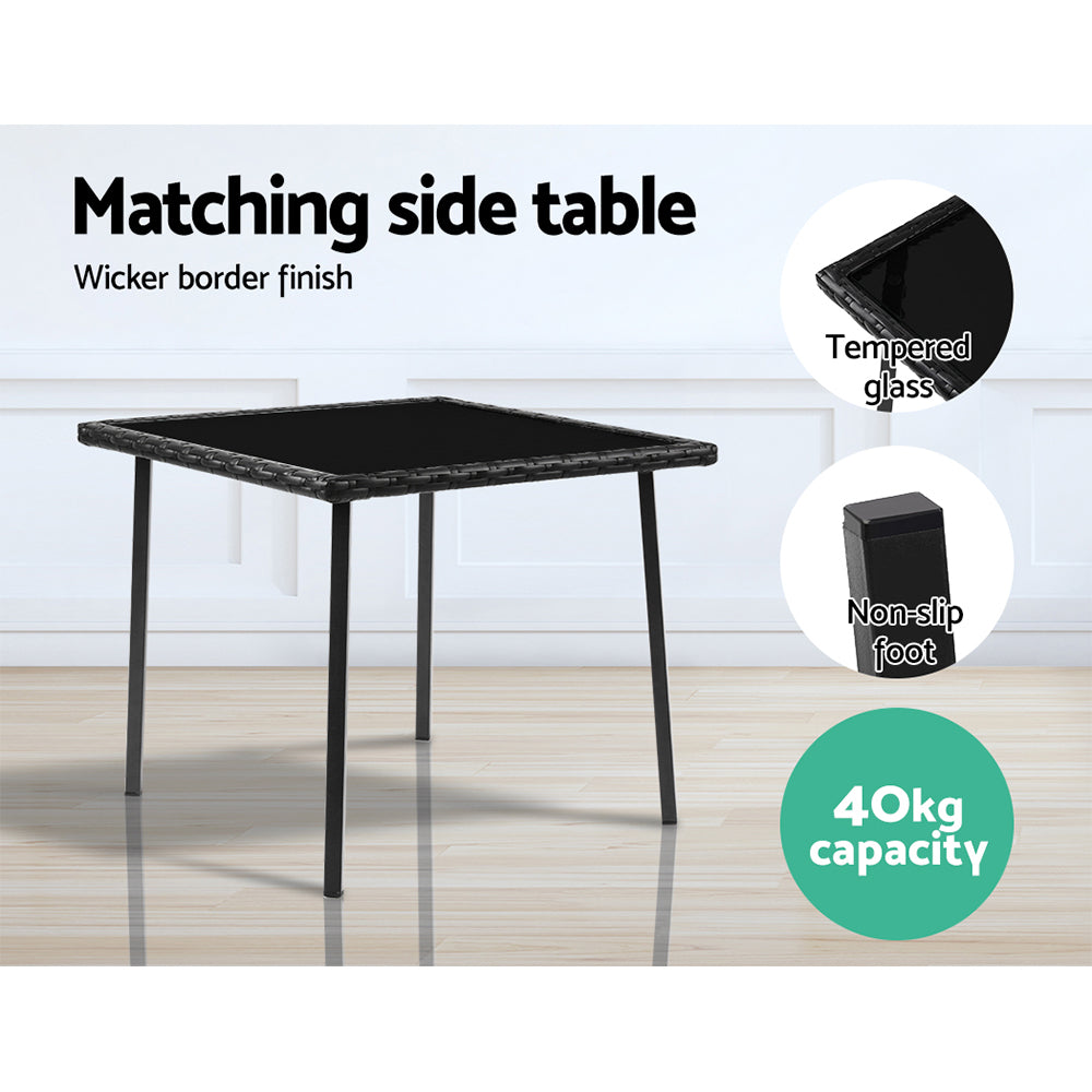 3Pc Rocking Chair Table Wicker Outdoor Furniture Patio Bistro Set Black | Black colour
