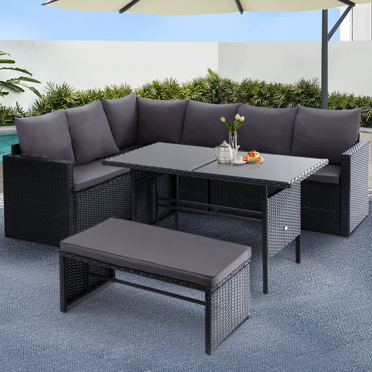 Black colour - Outdoor Furniture Dining Setting Sofa Set Lounge Wicker 8 Seater Black