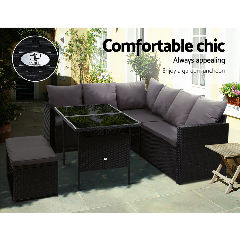 Outdoor Furniture Dining Setting Sofa Set Lounge Wicker 8 Seater Black