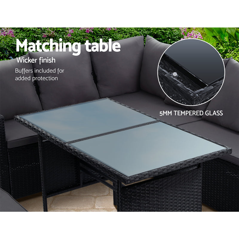 Outdoor Furniture Dining Setting Sofa Set Lounge Wicker 8 Seater Black - Arm Chairs & Recliners