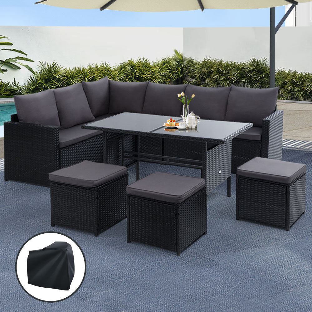 Gardeon Outdoor Furniture Dining Setting Sofa Set Wicker 9 Seater Storage Cover
