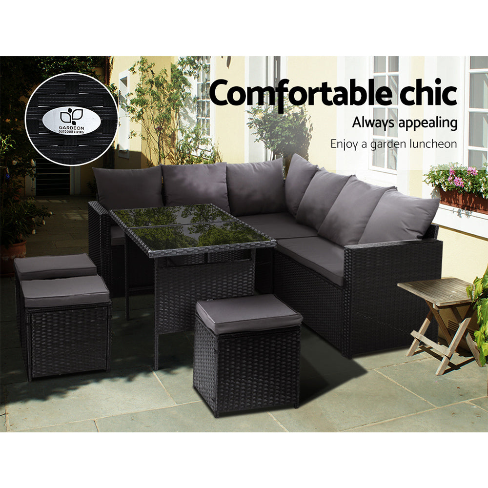 Gardeon Outdoor Furniture Dining Setting Sofa Set Wicker 9 Seater Storage Cover