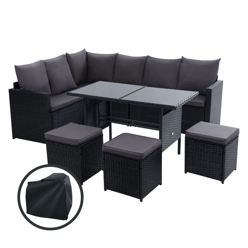 Gardeon Outdoor Furniture Dining Setting Sofa Set Wicker 9 Seater Storage Cover
