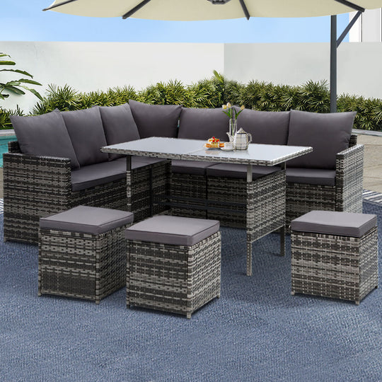 Grey colour - Outdoor Furniture Dining Setting Sofa Set Lounge Wicker 9 Seater Mixed Grey