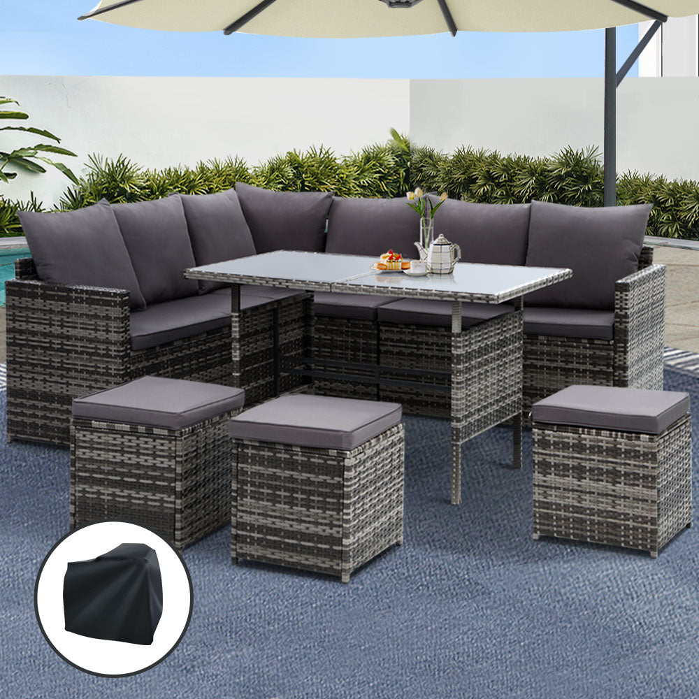 Gardeon Outdoor Furniture Dining Setting Sofa Set Wicker 9 Seater Storage Cover