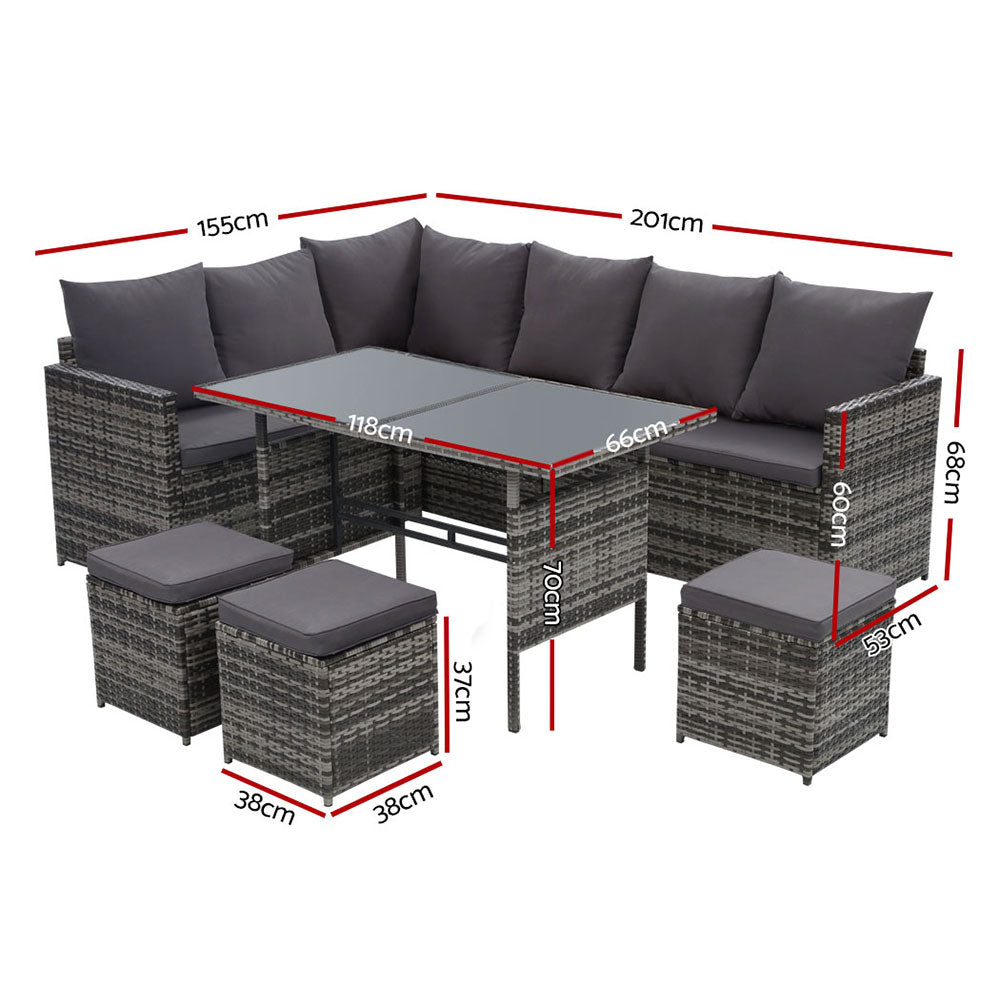 Gardeon Outdoor Furniture Dining Setting Sofa Set Wicker 9 Seater Storage Cover