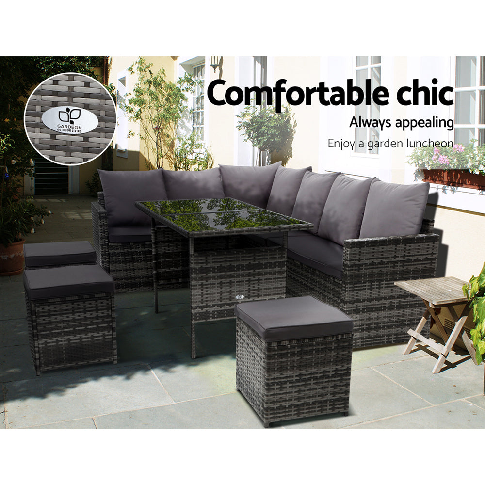 Gardeon Outdoor Furniture Dining Setting Sofa Set Wicker 9 Seater Storage Cover