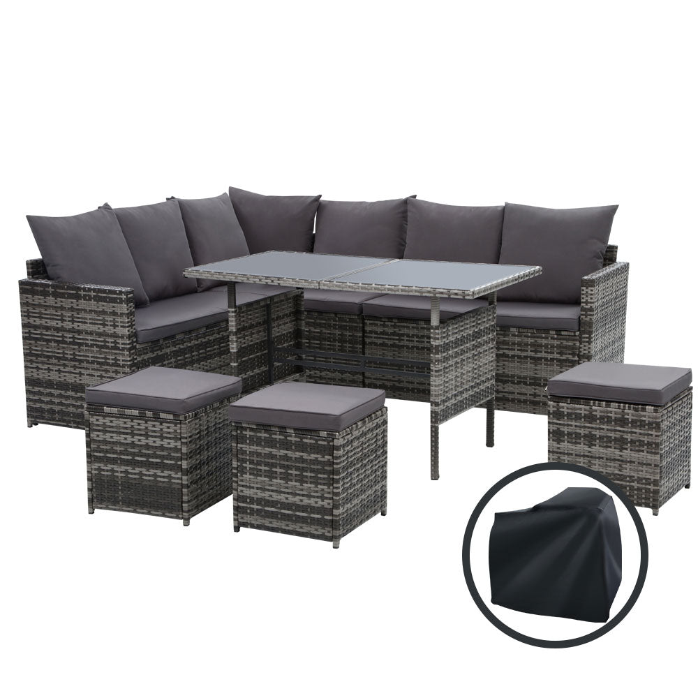 Gardeon Outdoor Furniture Dining Setting Sofa Set Wicker 9 Seater Storage Cover
