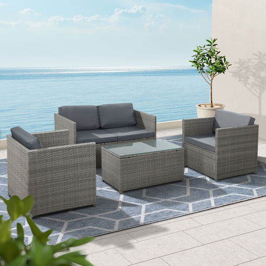 Grey colour - 4-Piece Outdoor Sofa Set Wicker Couch Lounge Setting Grey