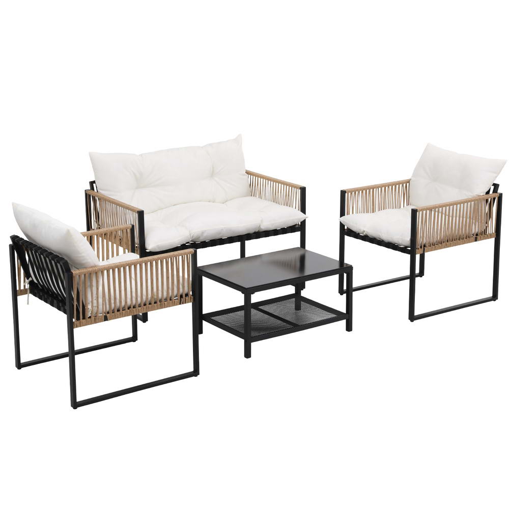 4 Seater Outdoor Sofa Set 4Pcs Table Chair Set Garden Patio Furniture | 4 Seater