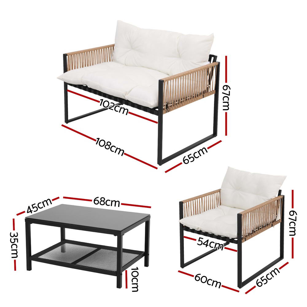 4 Seater Outdoor Sofa Set 4Pcs Table Chair Set Garden Patio Furniture, Outdoor Sofas & Lounge Sets
