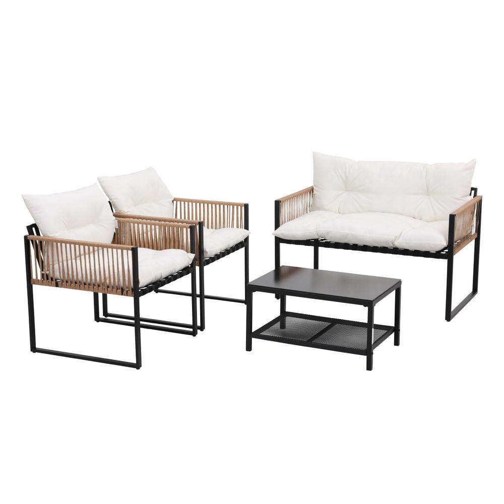 4 Seater Outdoor Sofa Set 4Pcs Table Chair Set Garden Patio Furniture, 4 Seater