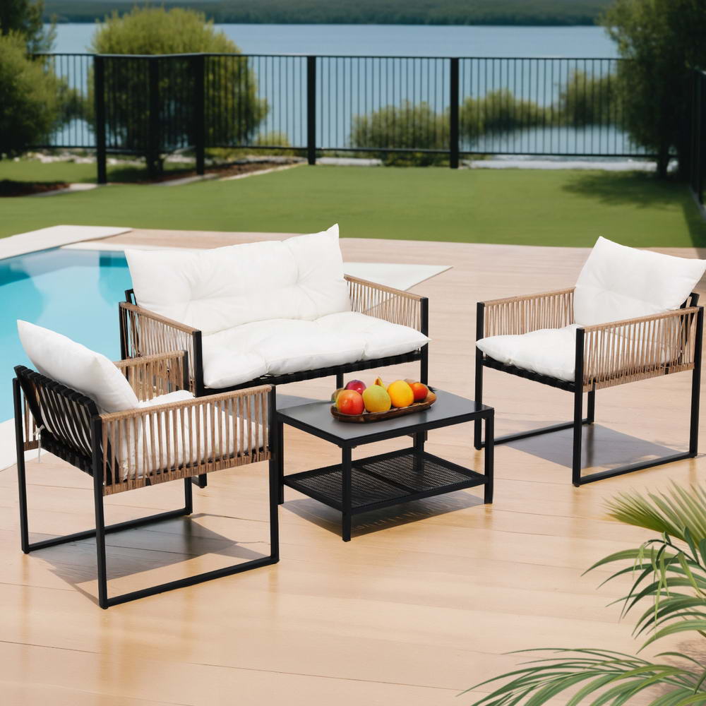 4 Seater Outdoor Sofa Set 4Pcs Table Chair Set Garden Patio Furniture | Outdoor Sofas & Lounge Sets