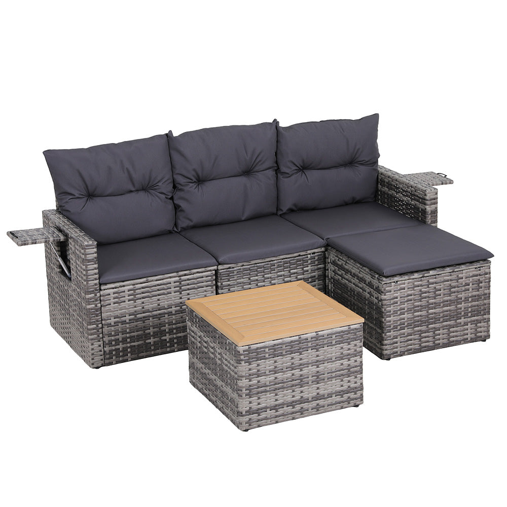 5 Pieces Outdoor Sofa Set 4-Seater Grey Rattan Patio Furniture Table and Chair Setting | Grey colour