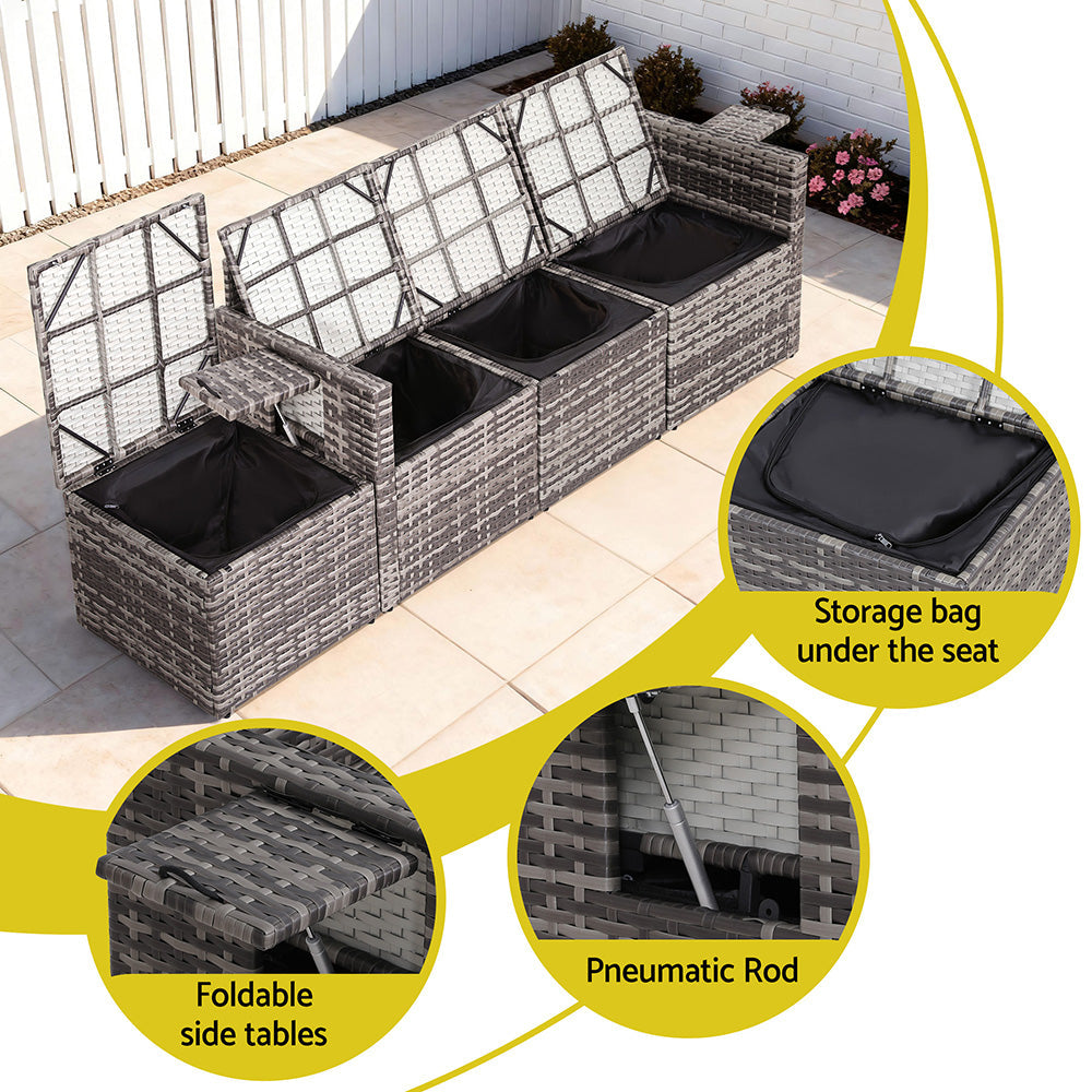 5 Pieces Outdoor Sofa Set 4-Seater Grey Rattan Patio Furniture Table and Chair Setting | Rattan finish