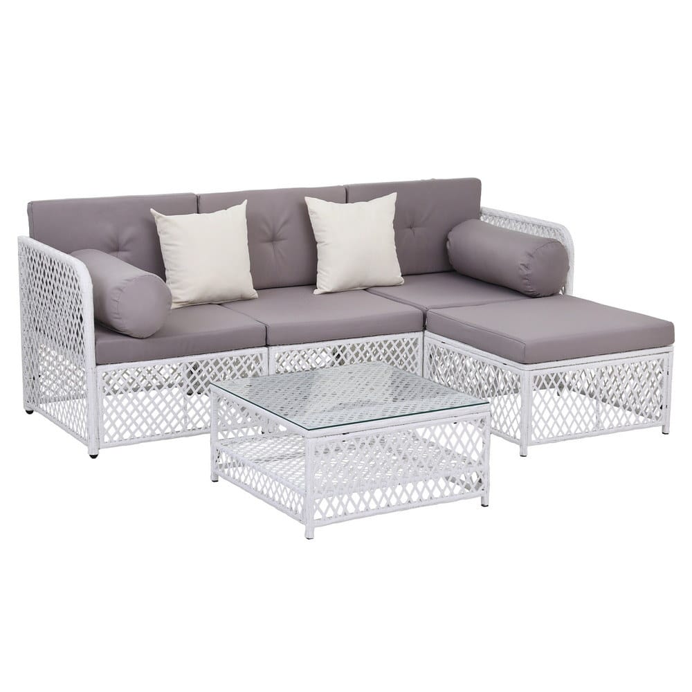 Outdoor Sofa Set White Rattan 64x64x62cm
