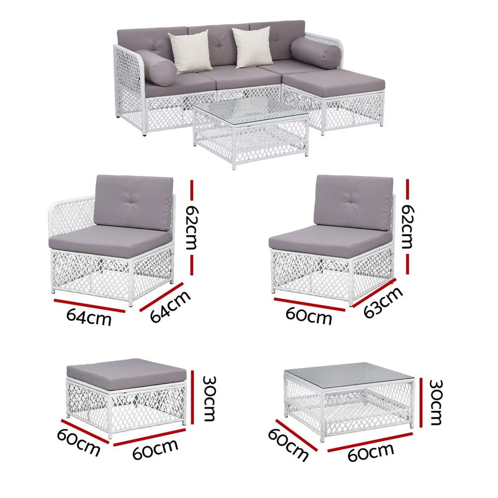 Outdoor Sofa Set White Rattan 64x64x62cm