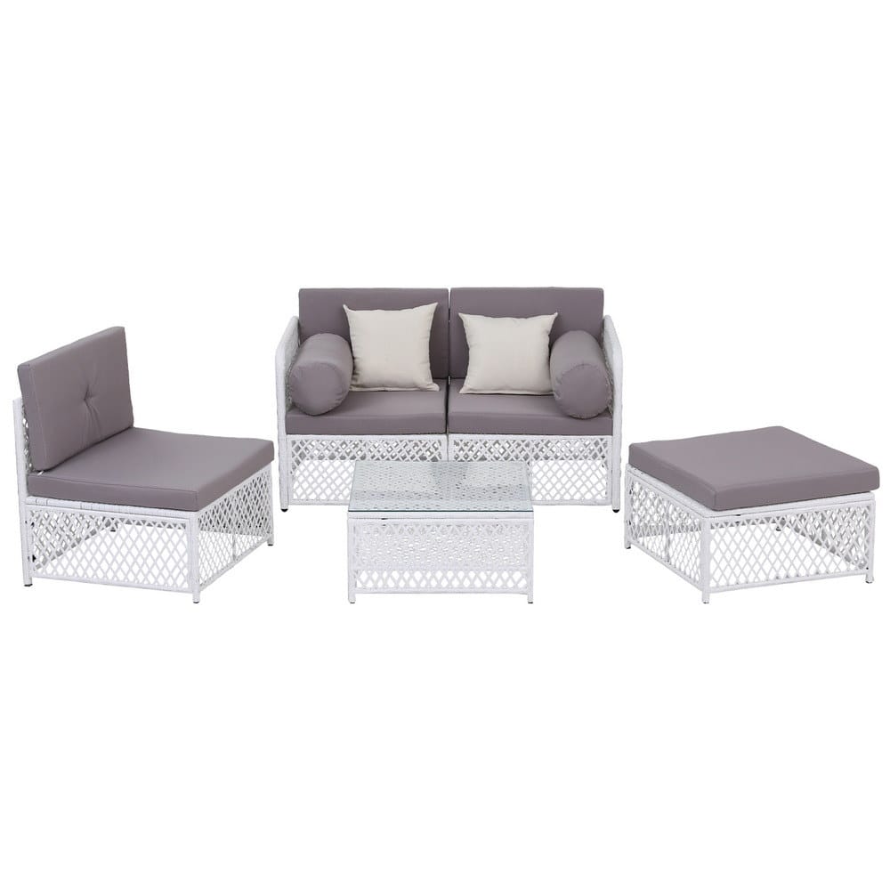 Outdoor Sofa Set White Rattan 64x64x62cm